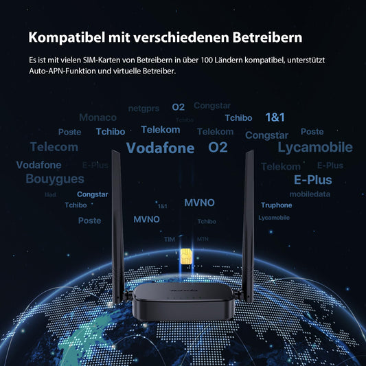 Tenda 4G03 Pro LTE-Router – Nano-SIM, N300 WLAN, 2 Antennen, Schwarz