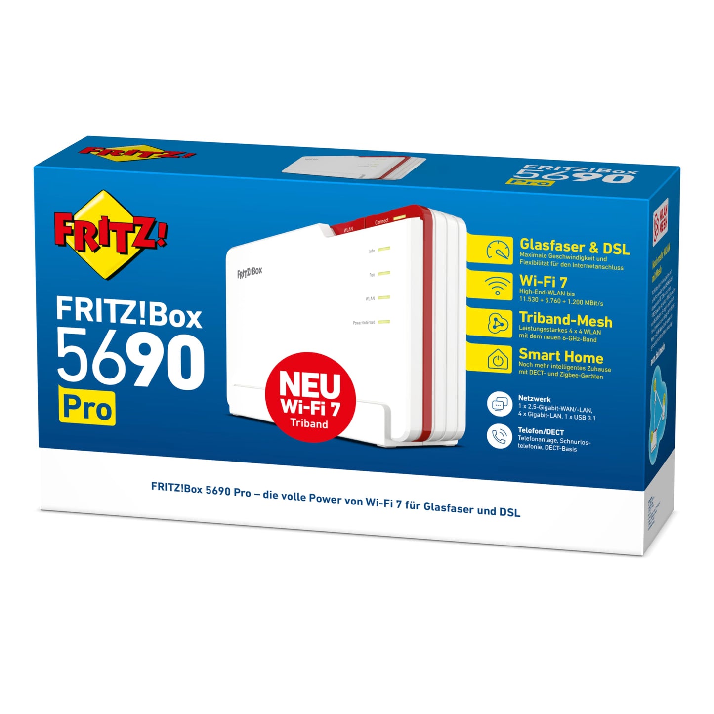 FRITZ!Box 5690 Pro – Wi-Fi 7 Triband Router, DSL & Fiber, Mesh, DECT