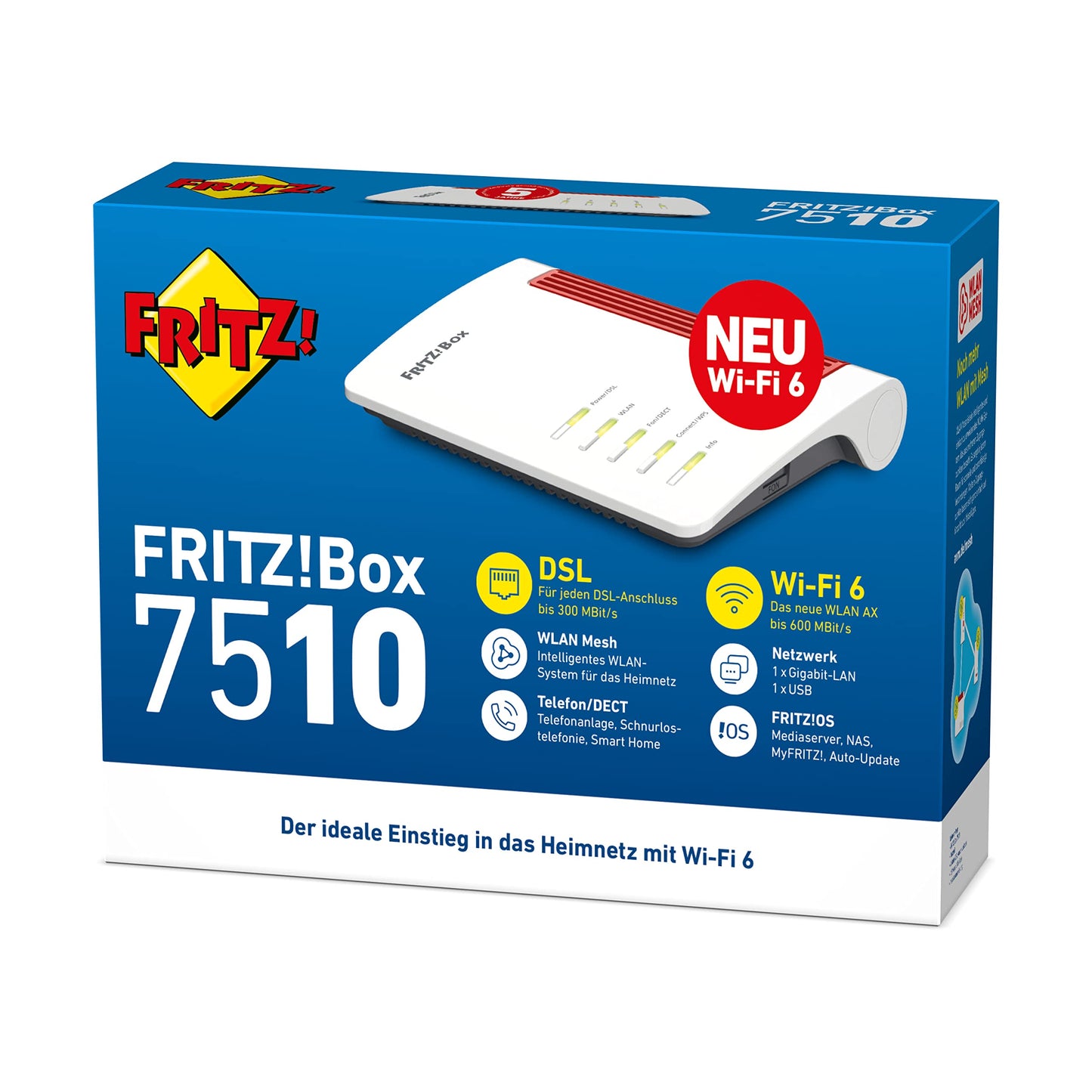 FRITZ!Box 7510 Wi-Fi 6 DSL Router, VDSL Mesh, DECT